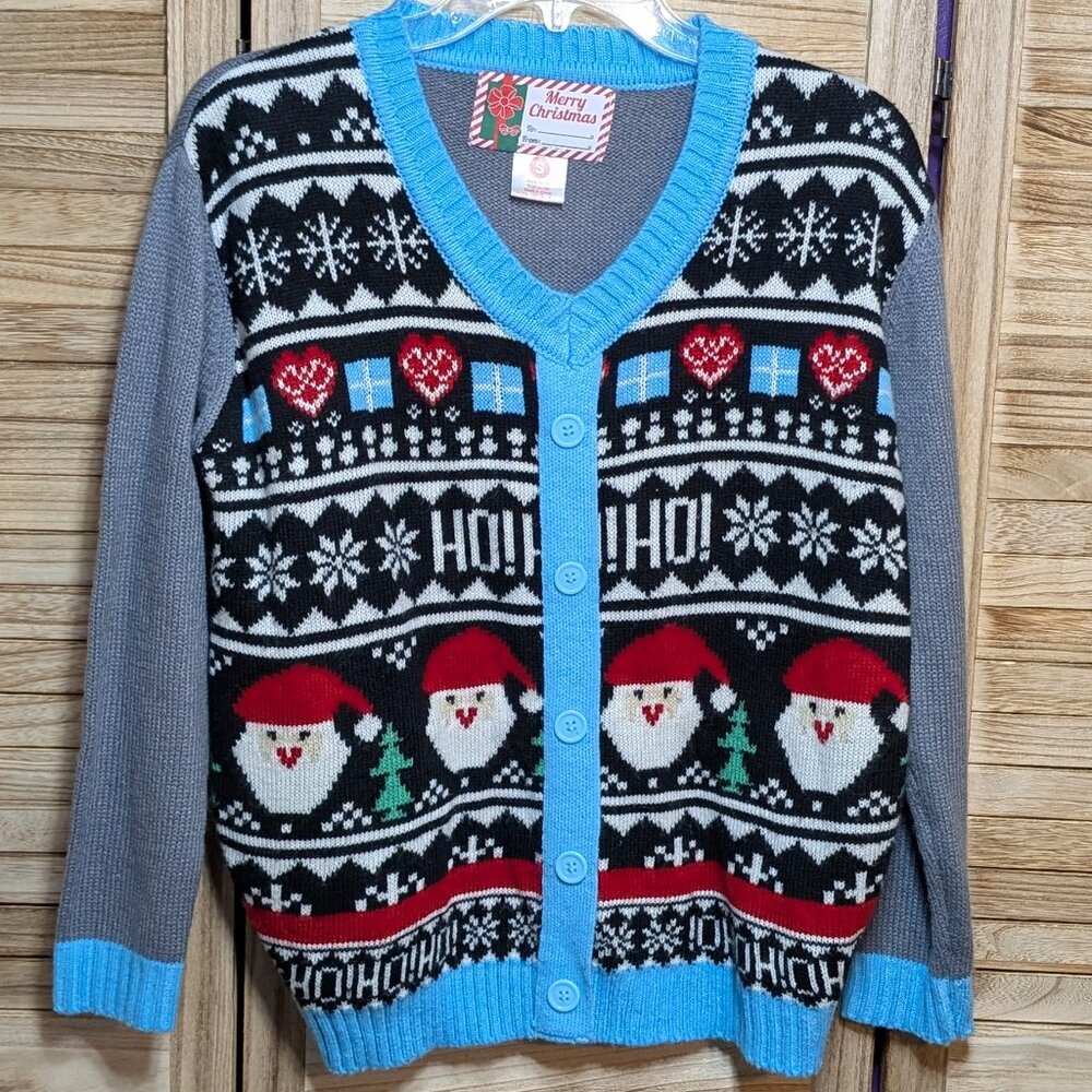 Festive Christmas Cardigan with Santa and Snowflakes Size Small